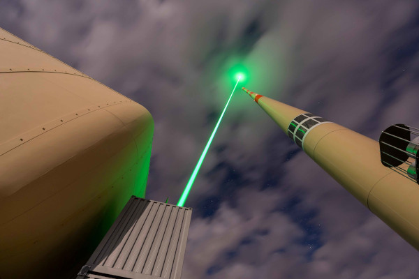 Green laser beam on top of Säntis
